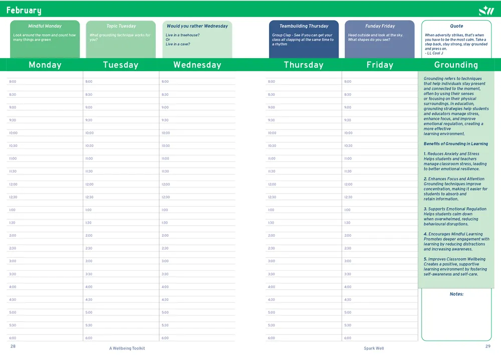 Staff School Diary Activity Layout